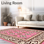 Pink Floral Medallion Frame Rug