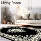Monochrome Elegant Floral Medallion Border Rug