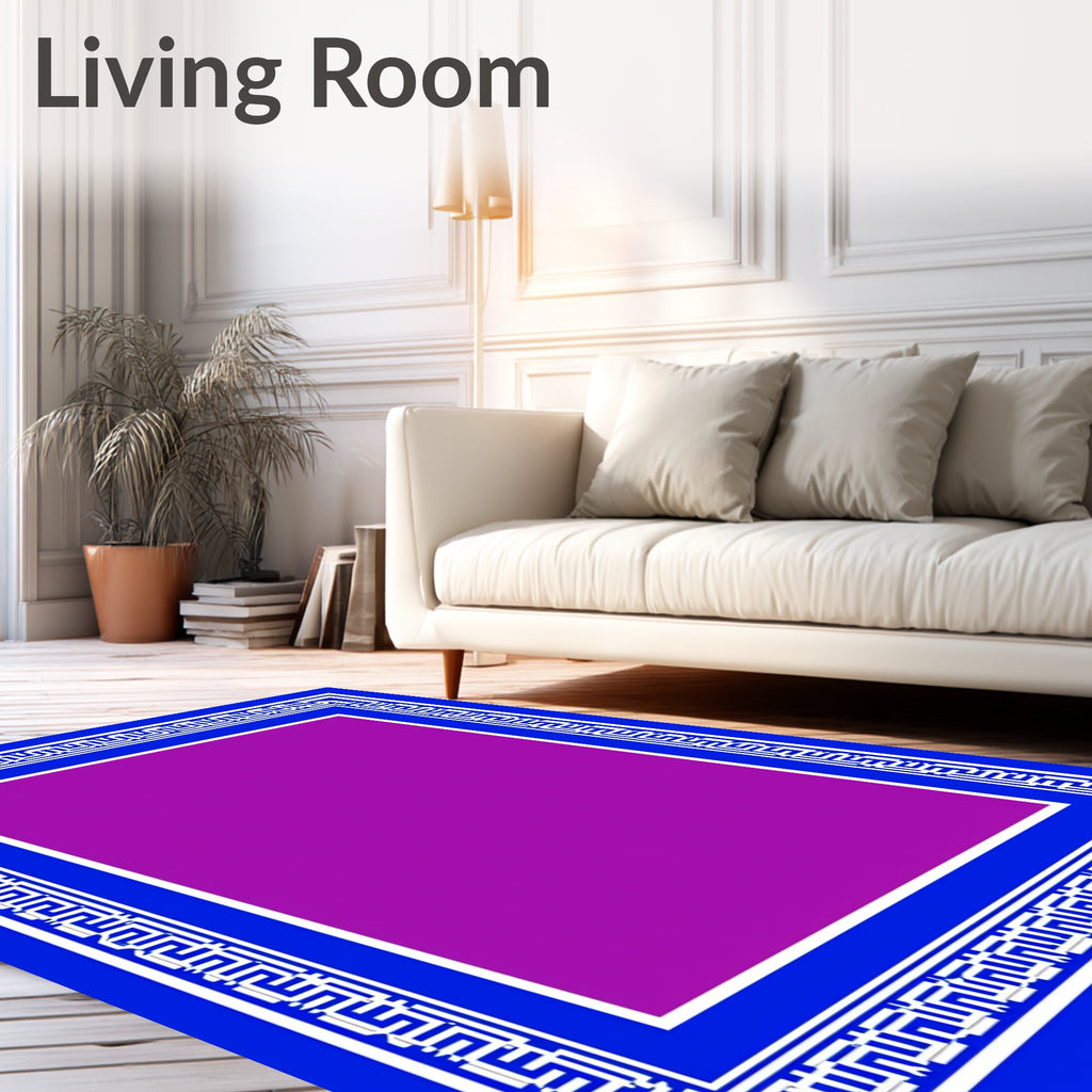 Bold Blue White Greek Key Square Rug