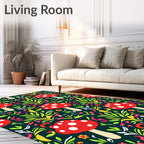 Whimsical Red Mushroom Forest Pattern Rug