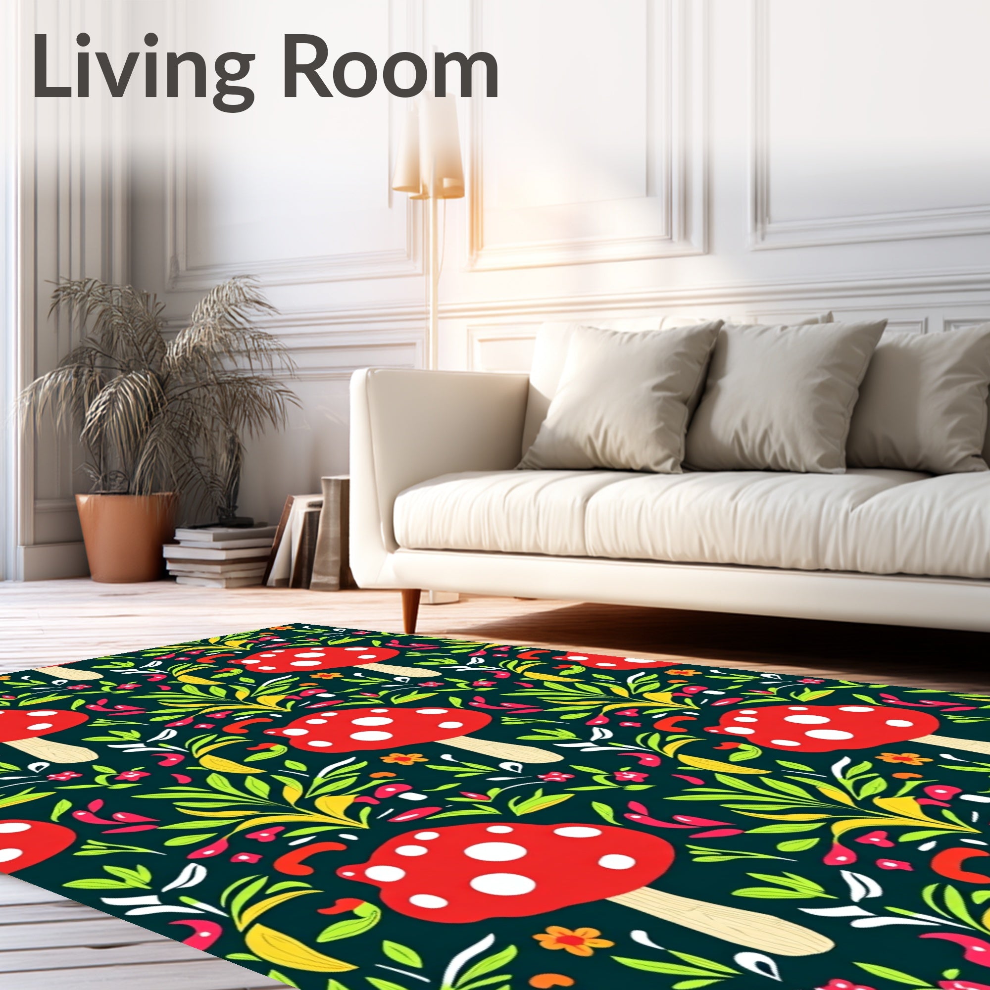 Whimsical Red Mushroom Forest Pattern Rug
