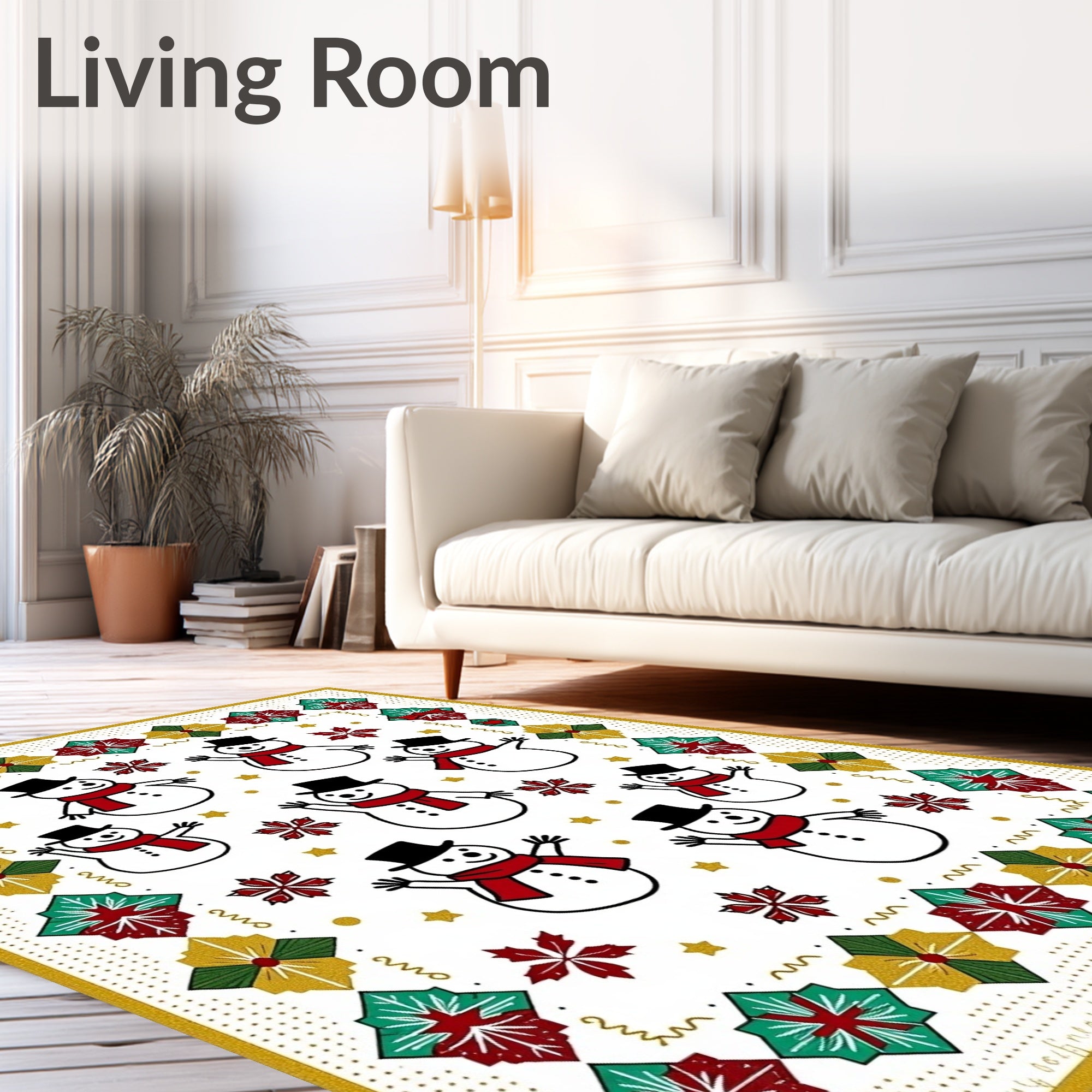 Red Green Gold Snowman Holiday Border Rug