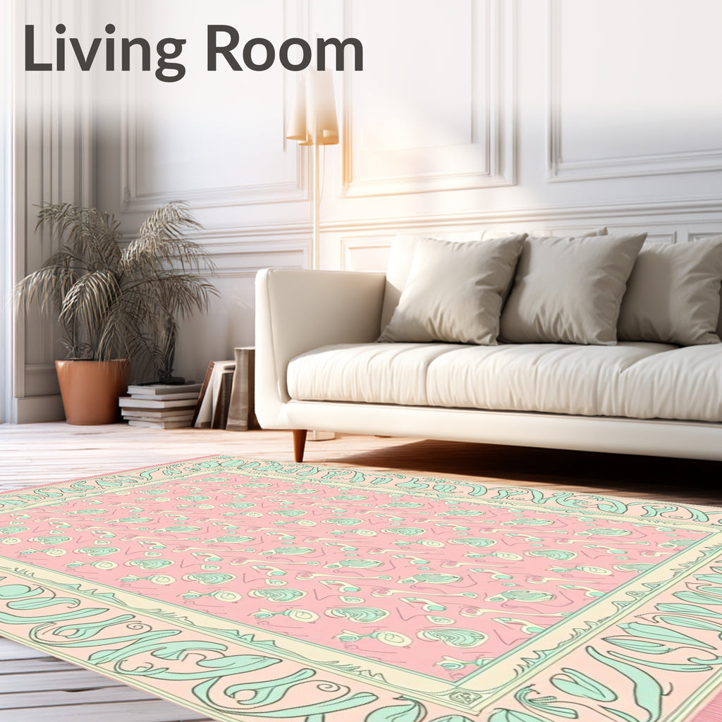Pale Pink Mint Green Floral Border Rug