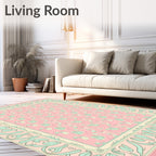Pale Pink Mint Green Floral Border Rug