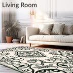 Ornate Dark Green Floral Scroll Rug