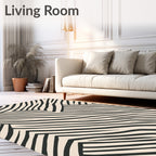 Black and Cream Wavy Stripe Geometric Rug