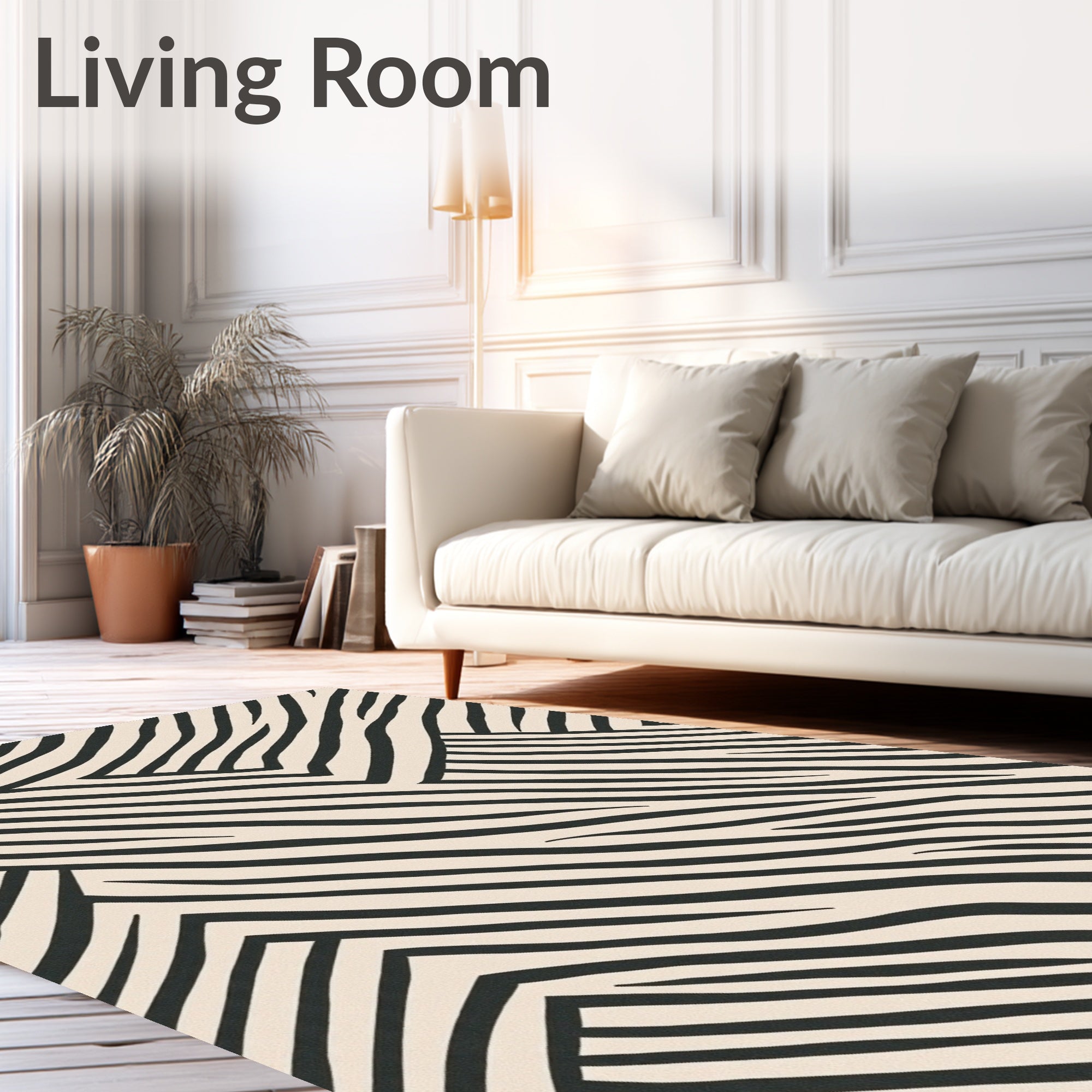 Black and Cream Wavy Stripe Geometric Rug