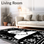 Classic Black White Santa Snowflake Frame Rug