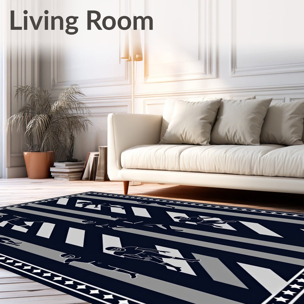 Dark Blue Gray Football Player Stripes Rug