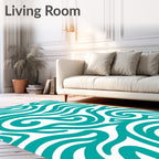 Teal Abstract Swirl Wave Rug