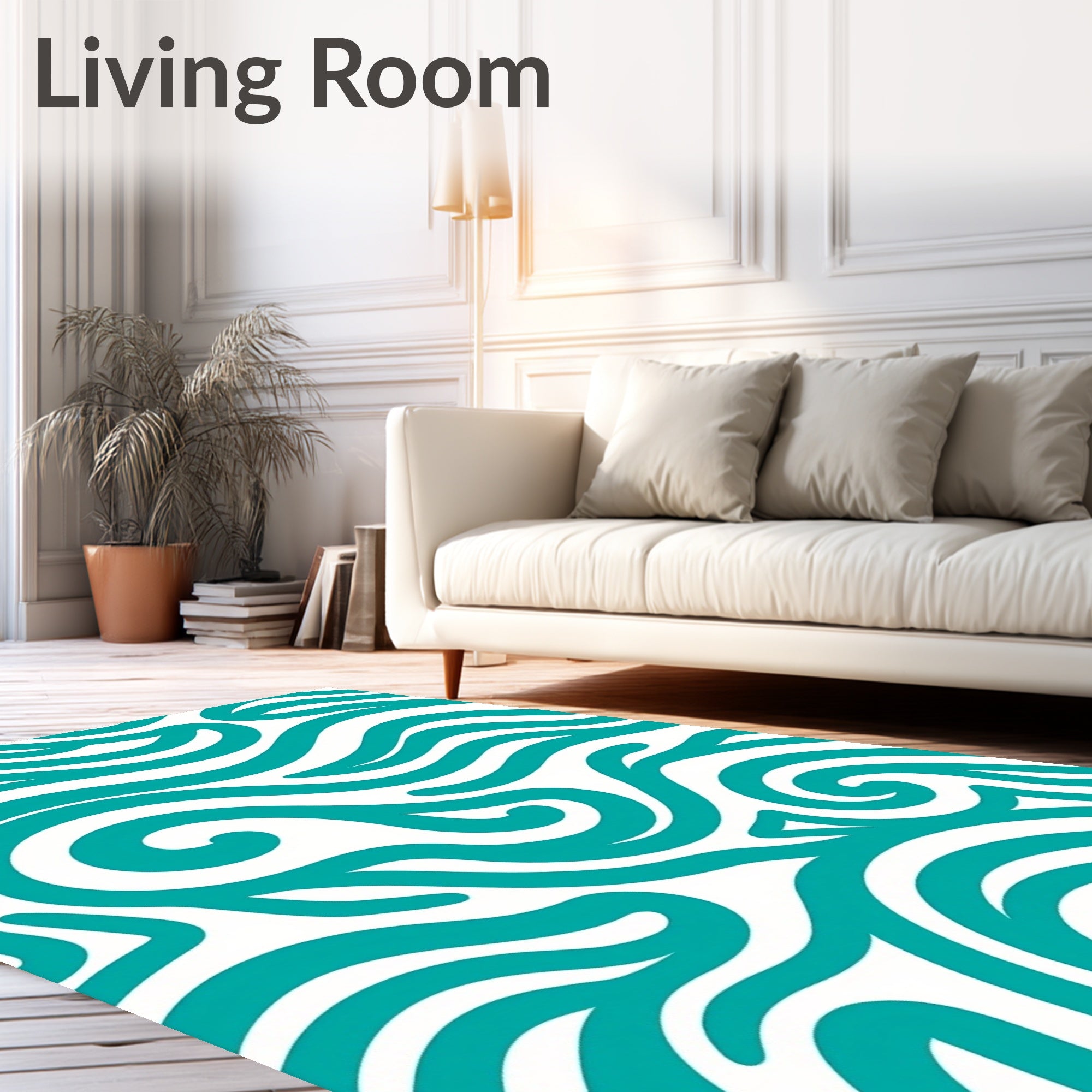 Teal Abstract Swirl Wave Rug