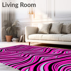 Vibrant Pink Black Swirl Stripes Rug