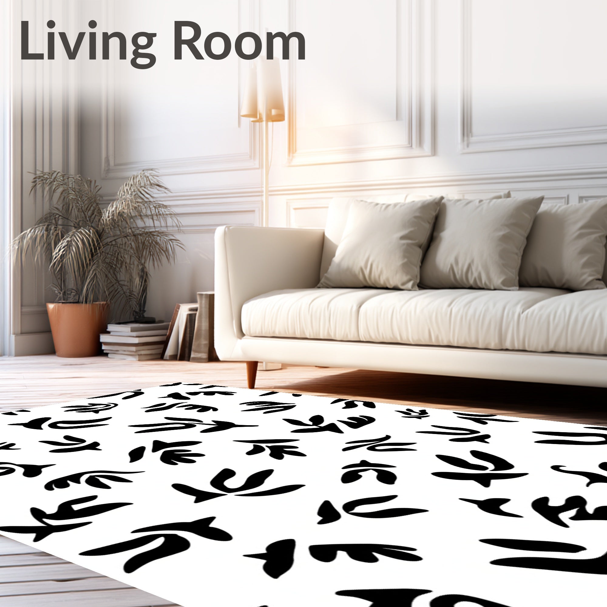 Black Abstract Botanical Shape Rug