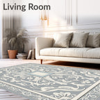 Elegant Gray Floral Scroll Artwork Rug