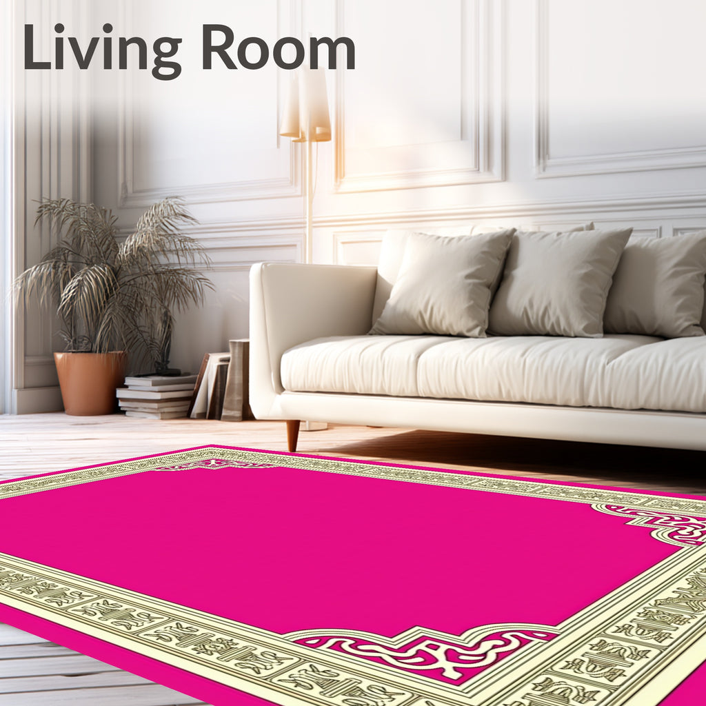 Vivid Magenta Geometric Medallion Border Rug
