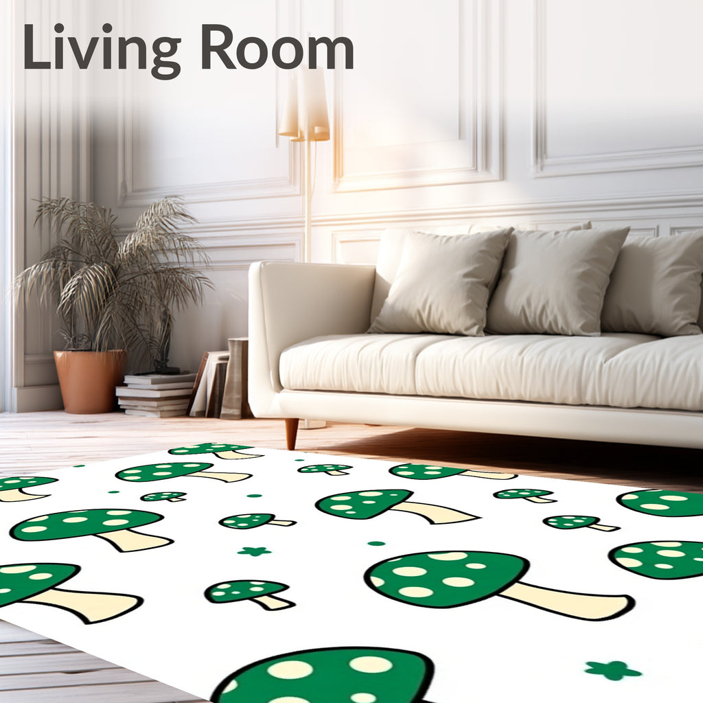 Whimsical Green Mushroom Dots Rug