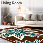 Dark Brown Teal Floral Medallion Rug