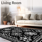 Black White Snowflake Mandala Border Rug
