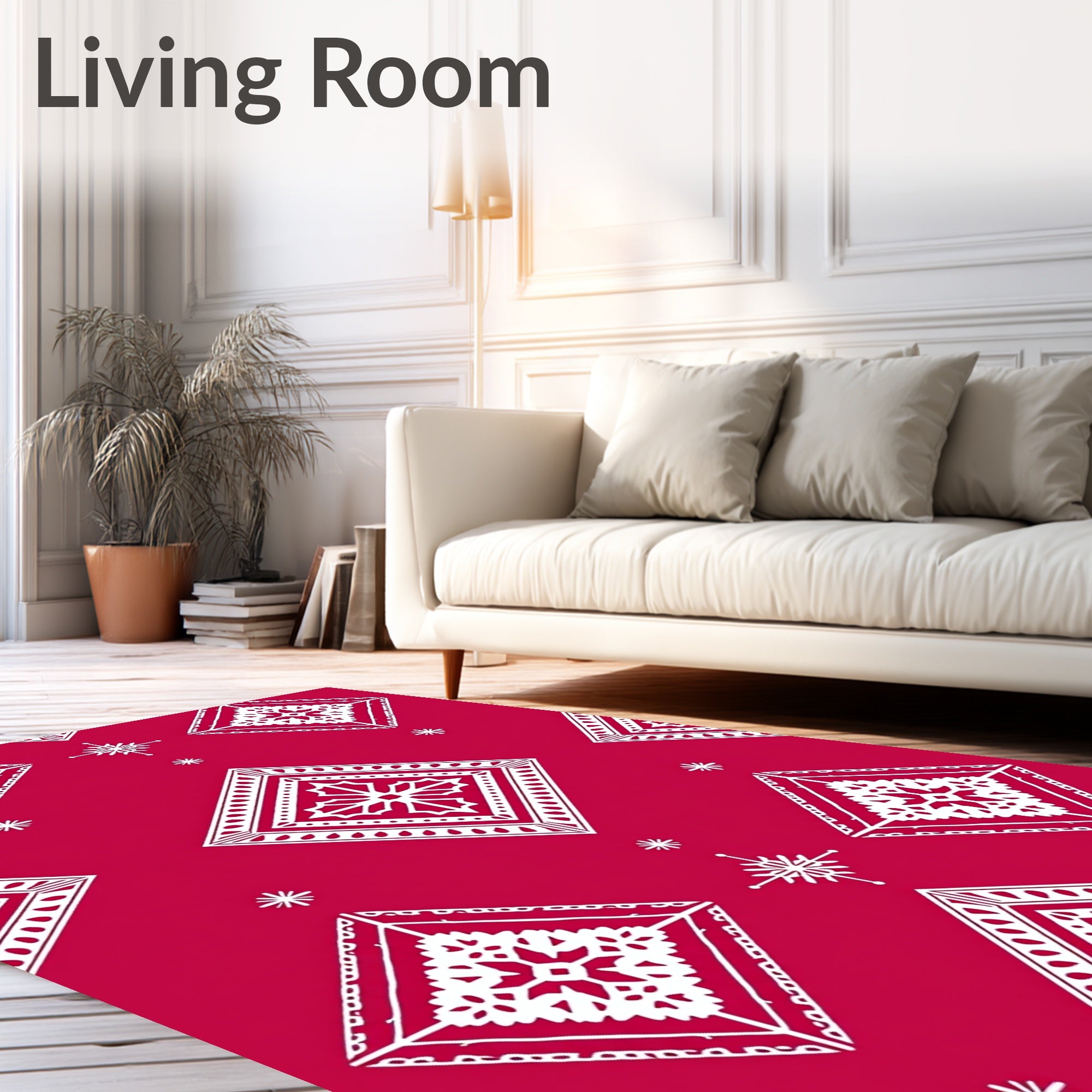 Crimson White Diamond Folk Art Rug
