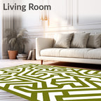 Olive Green Abstract Interlocking Maze Rug