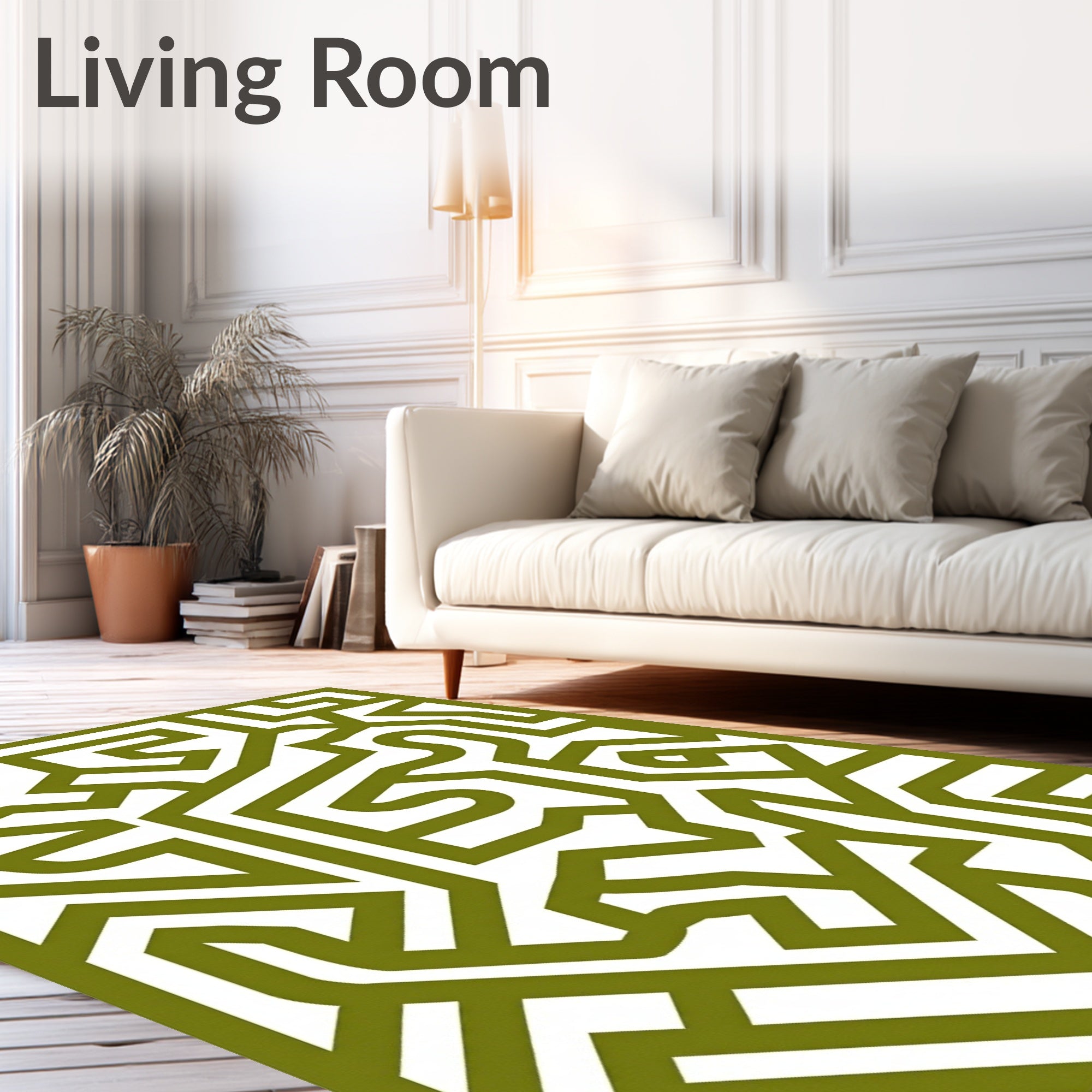 Olive Green Abstract Interlocking Maze Rug