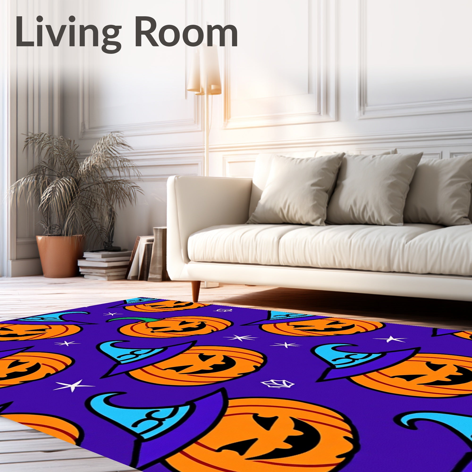 Spooky Orange Jack-o-Lantern Witch Hat Rug