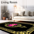 Vibrant Pink Lotus Golden Frame Rug