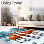 Winter Forest Herd Deer Scene Rug