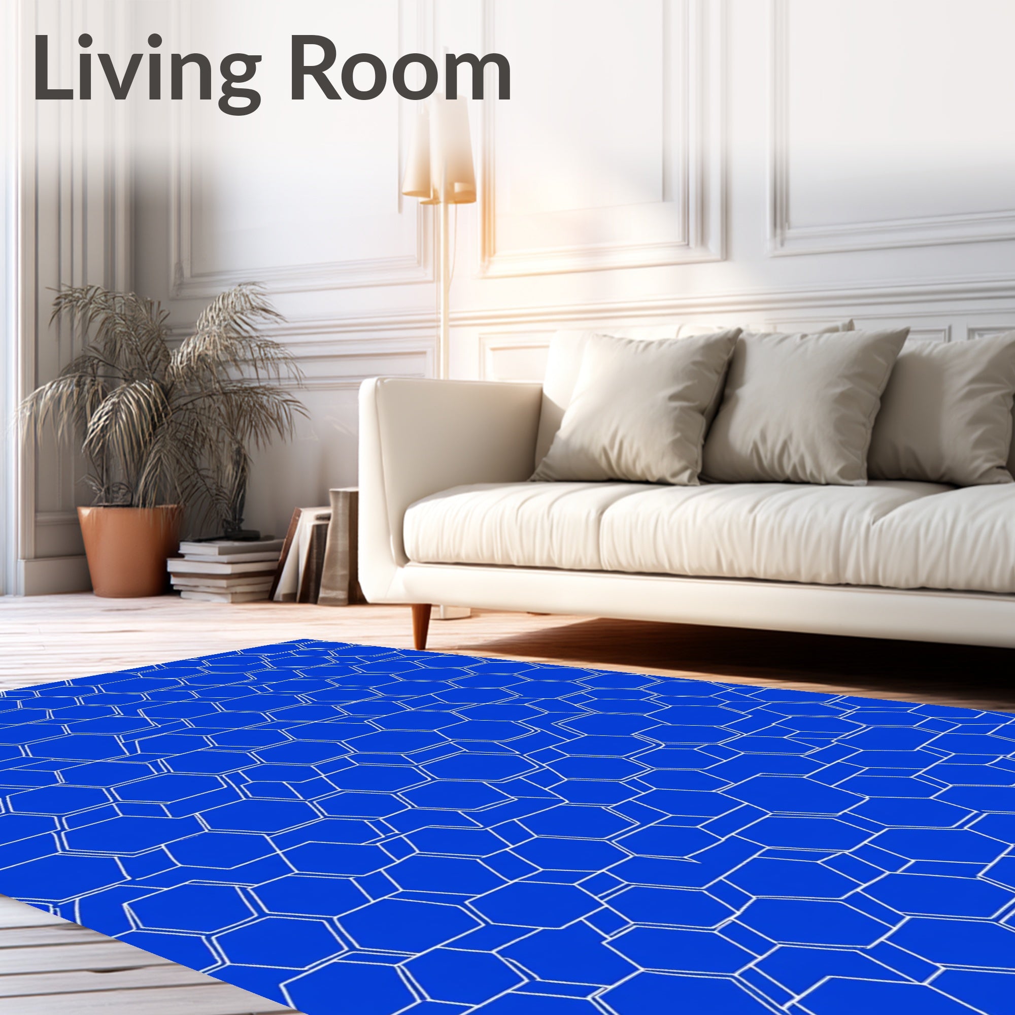 Electric Blue White Hexagonal Grid Rug
