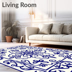 Deep Blue Floral Medallion Tile Rug