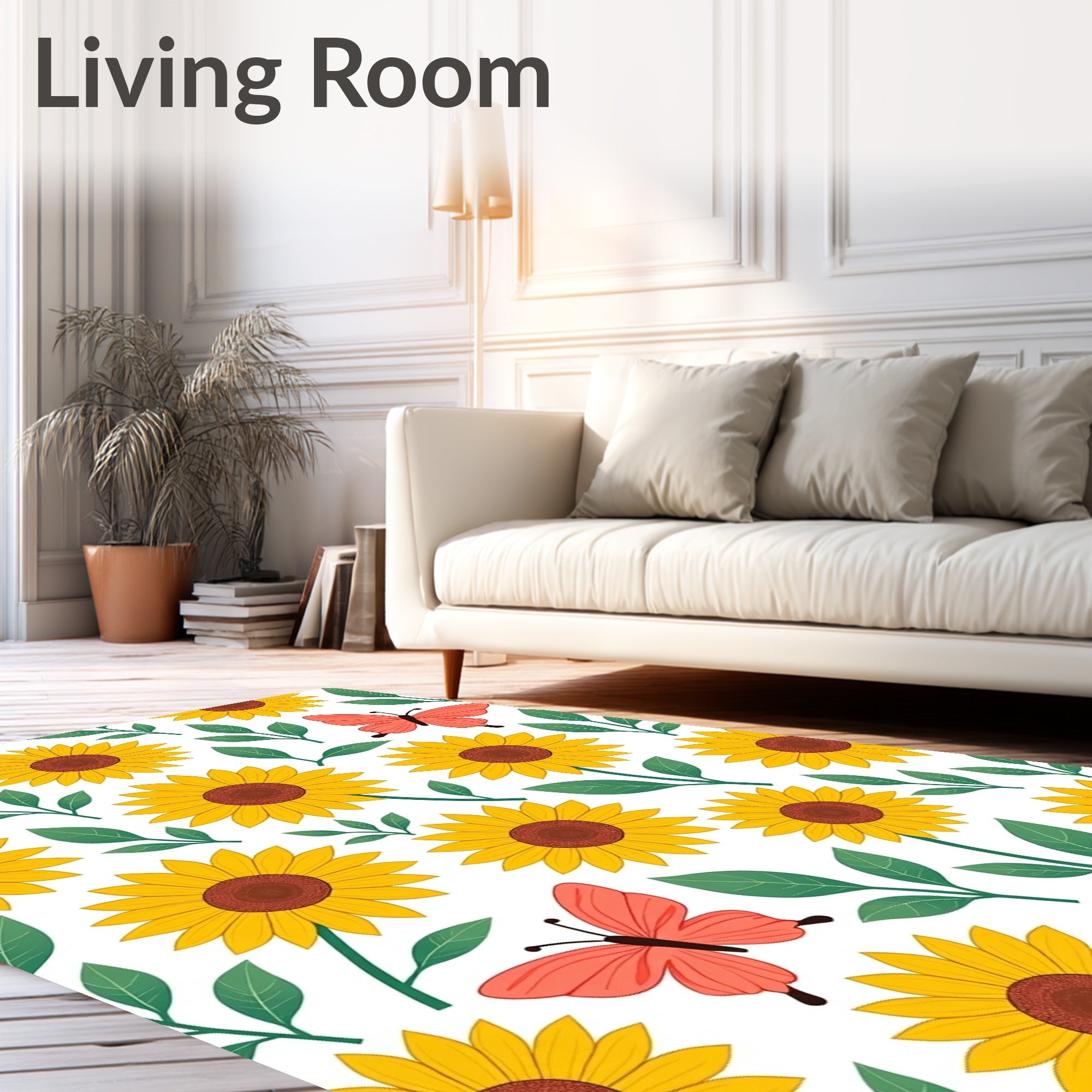 Sunny Yellow Sunflower Butterfly Collage Rug