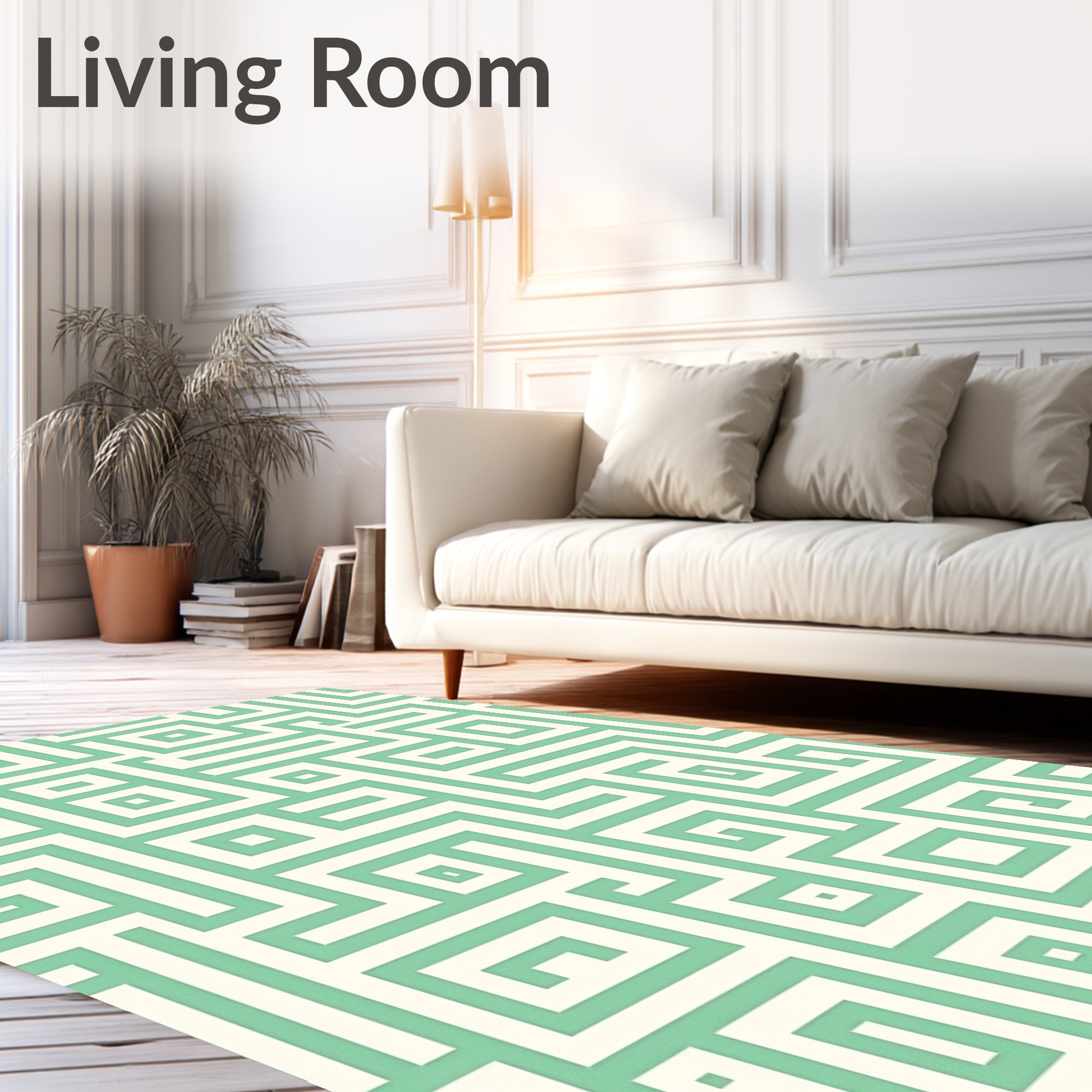 Soft Mint Geometric Labyrinth Intricate Rug