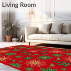 Red Floral Poinsettia Starburst Arrangement Rug