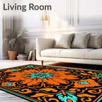 Bold Orange Teal Floral Mandala Rug