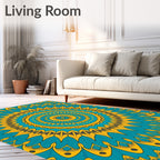 Teal Yellow Sunburst Mandala Rug