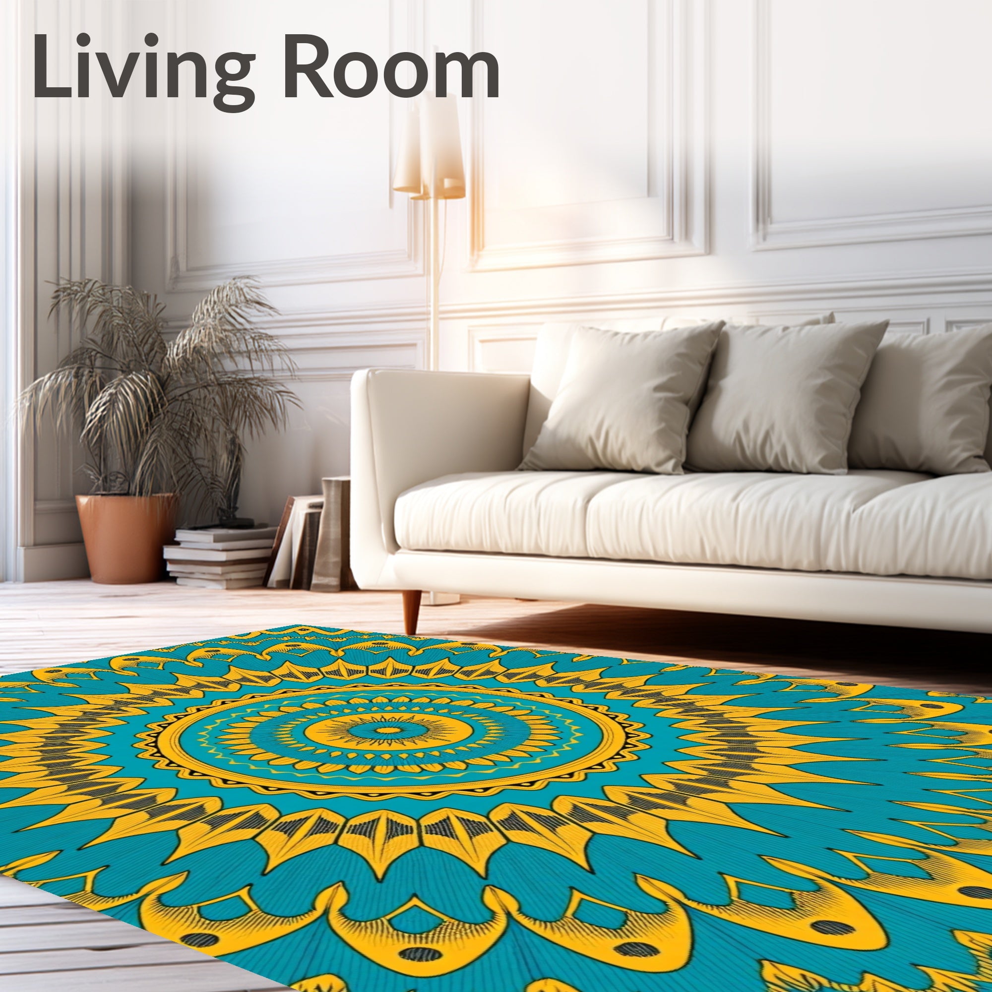 Teal Yellow Sunburst Mandala Rug
