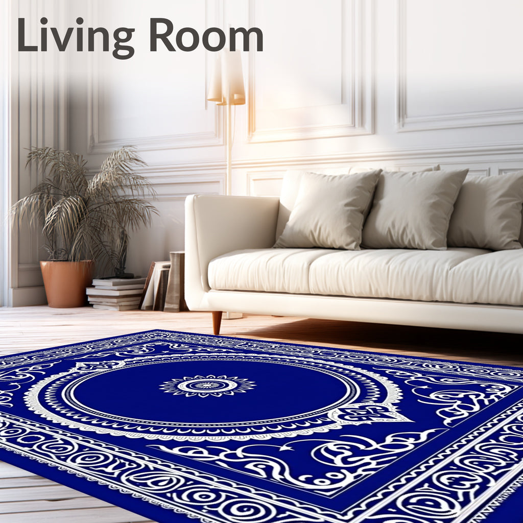 Deep Blue White Floral Medallion Arch Rug