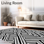 Bold Black White Linear Maze Rug