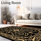 Ornate Gold Black Floral Swirl Rug