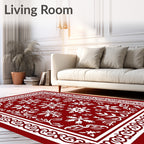 Crimson Snowflake Geometric Border Rug