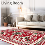Red Cream Green Floral Medallion Rug