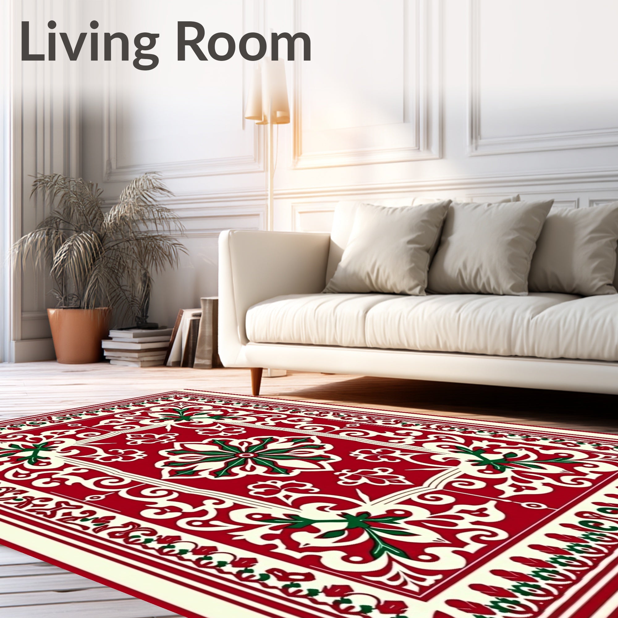 Red Cream Green Floral Medallion Rug
