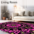 Vibrant Pink Symmetrical Floral Mandala Rug