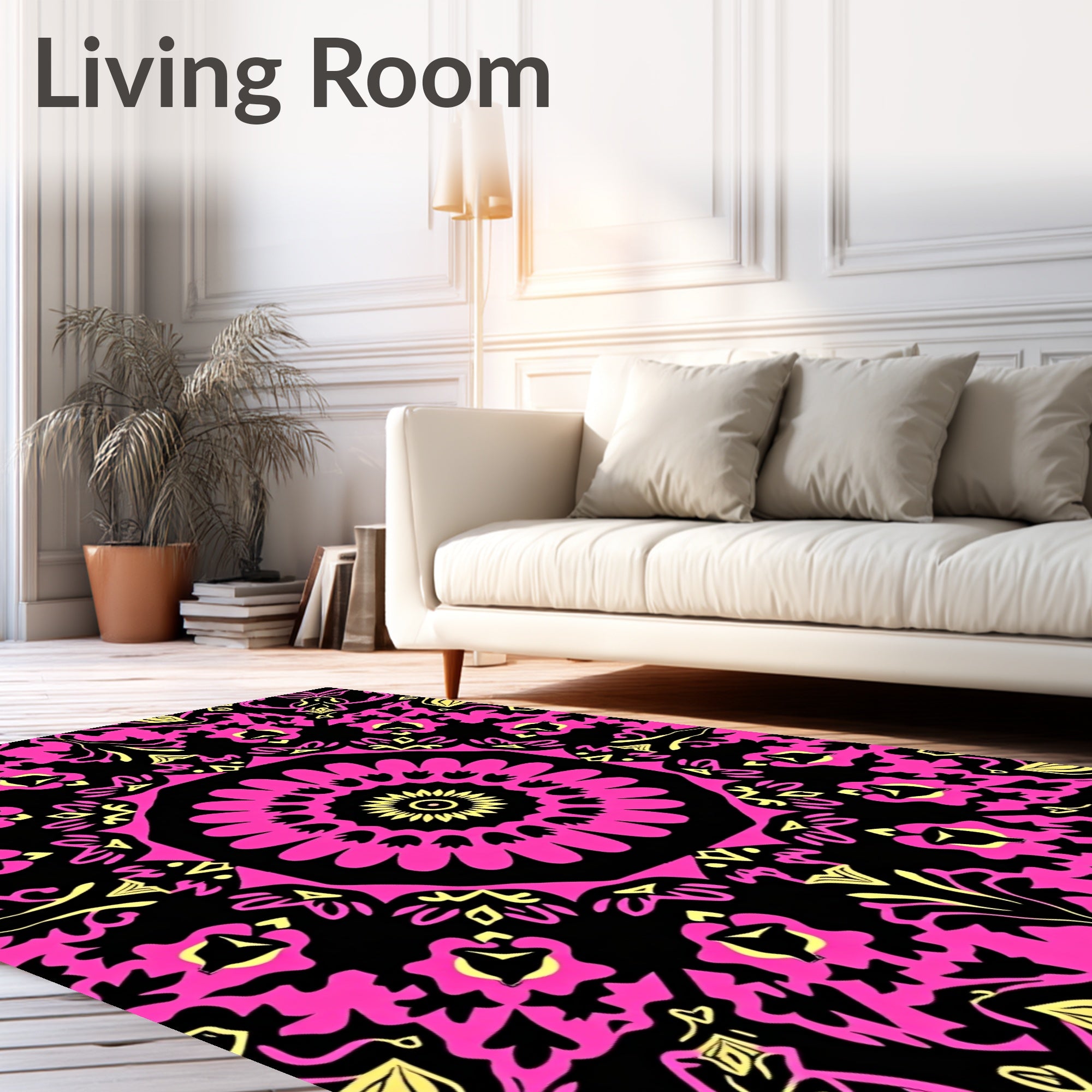 Vibrant Pink Symmetrical Floral Mandala Rug