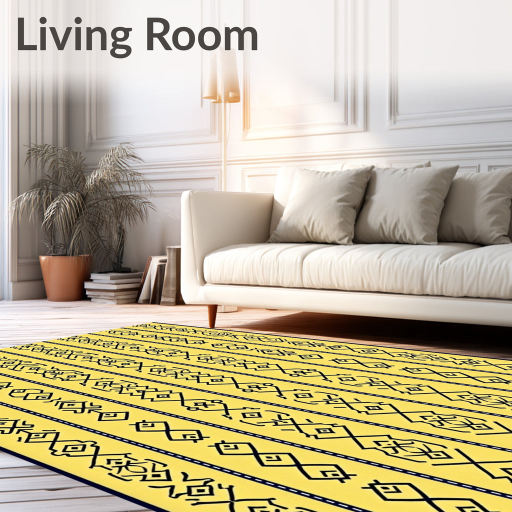 Yellow Black Tribal Stripe Collection Rug