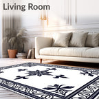 Midnight Blue Fleur De Lis Mandala Rug