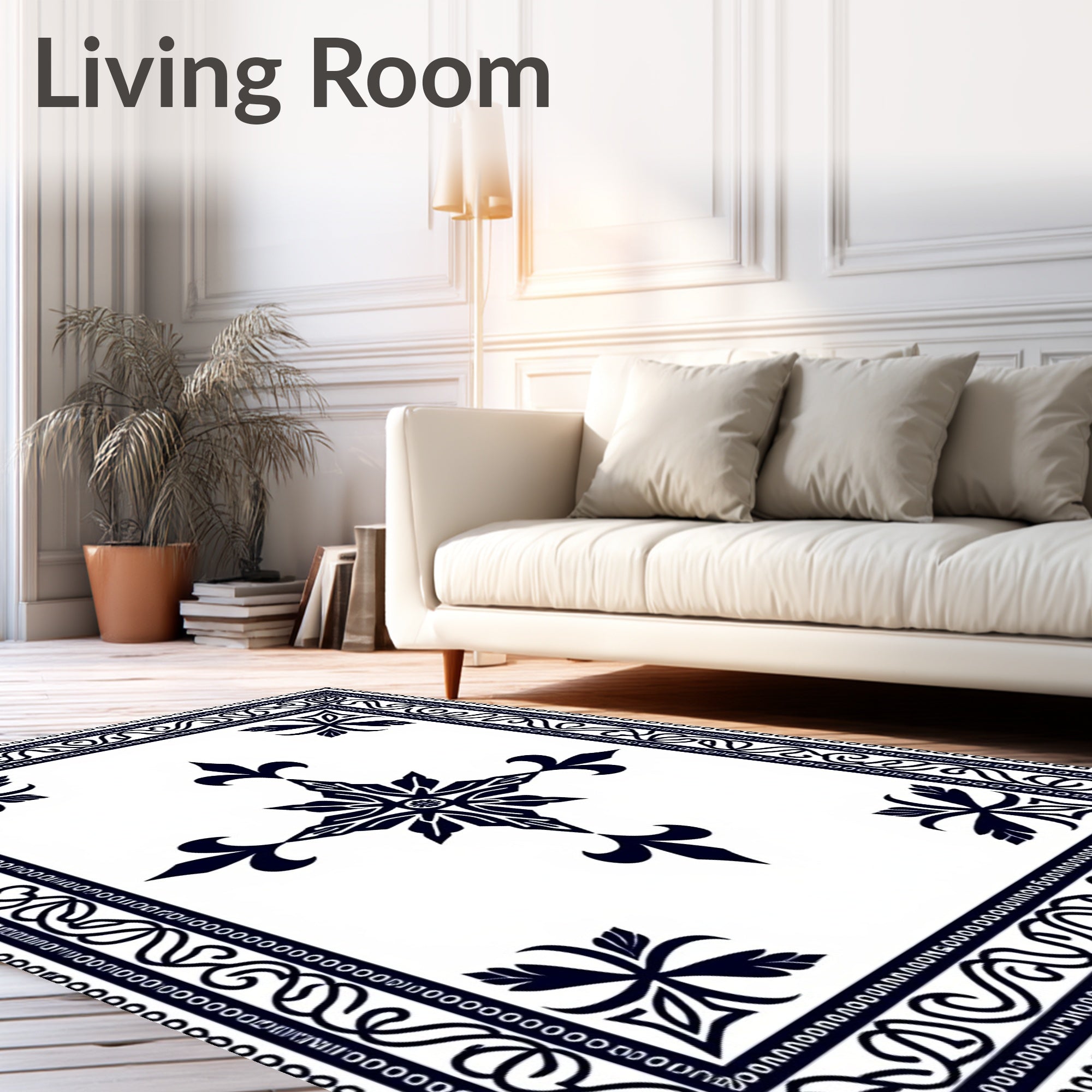 Midnight Blue Fleur De Lis Mandala Rug