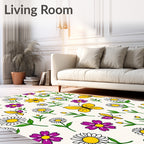 Whimsical Yellow Daisy Butterfly Garden Rug