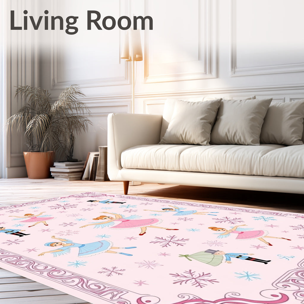 Pink Ballerinas and Nutcrackers Snowflakes Rug