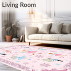 Pink Ballerinas and Nutcrackers Snowflakes Rug